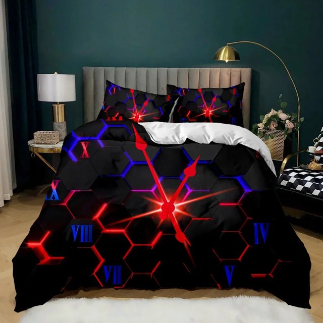 Geometric Duvet Cover Multicolor Honeycomb Hexagon Bedding Set Geometric Theme Metal Texture Streamline Polyester Qulit Cover