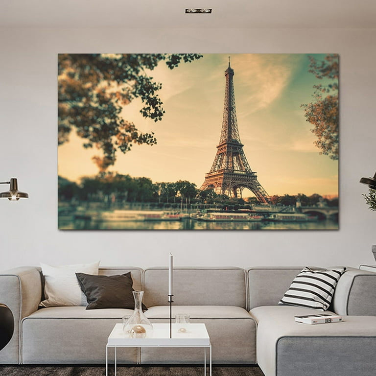 Large Framed Eiffel Tower Wall Art Paris Wall Decor Scenery Eiffel Tower Painting for Livingroom Bedroom Decoration Framed Painting Ready to Hang