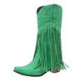 thumbnail image 4 of Cowboy Boots for Women Wide Mid Calf Long Fringe Tassel Heart Angle Stitched Pointed Toe Heeled Tall Cowgirl Boots, 4 of 6