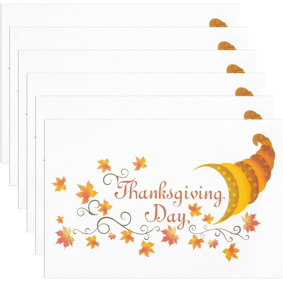 Thanksgiving Placemats Set of 4 Fall Place Mats Pumpkin Maple Leaves Table Mats Washable Non-Slip Heatproof Woven Placemats for Dining Table (18" X 12")