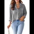 thumbnail image 2 of Camisas de Mujer con Botones, Blusas Clásicas A Rayas de Larga con Cuello y Bolsillo para Oficina. Negro XXL, 2 of 8