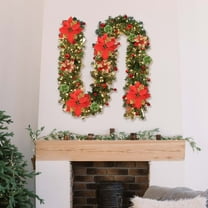 Christmas Garland,Christmas Garland with Lights,Lighted Christmas Garland with LED, Pre lit Garland Battery Operated Garland Christmas Decorations for Stairs Railing Fireplace Mantle Front Door Home