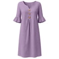 thumbnail image 5 of Smsaxvxz Women's Summer Dresses Fashion Solid Button V-neck Ruffle Short Sleeve Casual Loose Beach Vacation Midi Dress Purple 2XL, 5 of 9