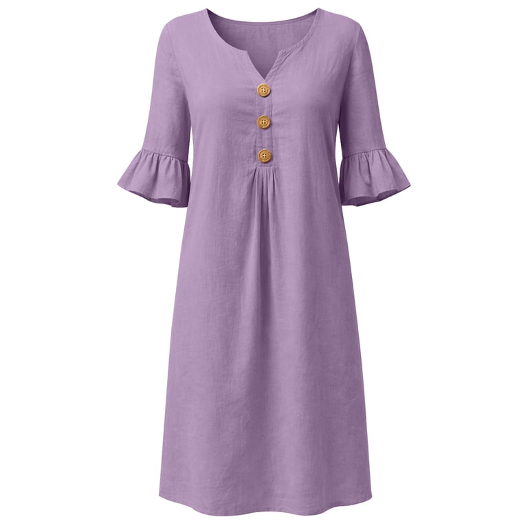 cotton plain dress Short Buttoned Dress in Plain Cotton Slub, Maternity & Nursing Special blue