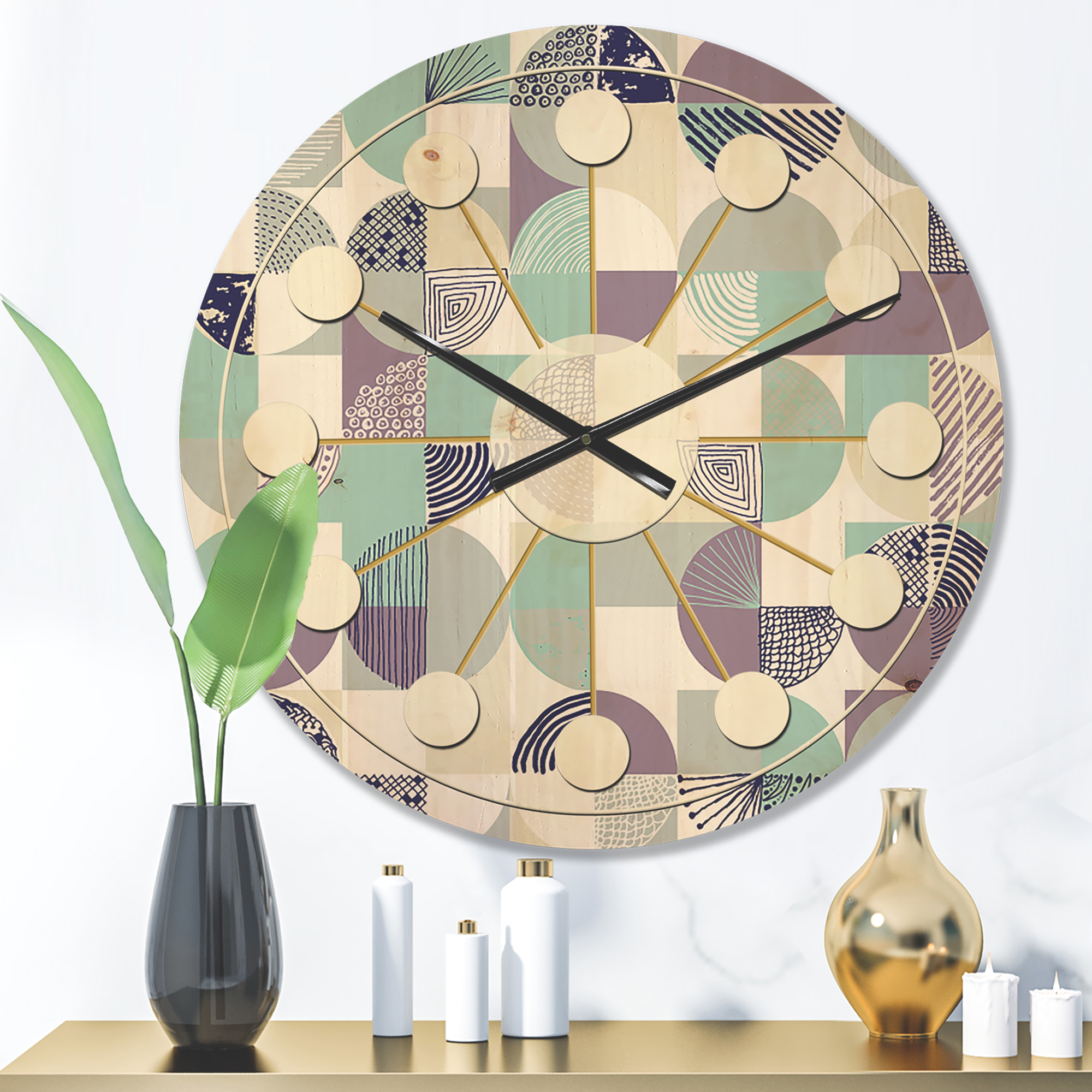 Designart 'Geometrical Retro Design XV' Mid-Century Modern Wood Wall Clock