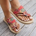 thumbnail image 4 of Rokment Ethnic Bohemian Flip Flops for Women 2026 Beach Summer Vintage Comfortable Platform Flat Walking Sandals Casual Flatform Dress Slip on Slides Slippers Red Size 6.5, 4 of 6