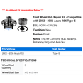 thumbnail image 2 of Front Wheel Hub Repair Kit - Compatible with 2002 - 2006 Acura RSX Type-S 2003 2004 2005, 2 of 2