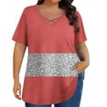 thumbnail image 5 of UPPADA Plus Size Blouses for Women Dressy Striped Shirts Summer V-Neck Short Sleeve T-Shirt Tunic Tops Comfy Trendy Blouse Loose Fit Casual Plus Size Basic Tees camisa blanca mujer,Hot Pink,XXXXL, 5 of 6