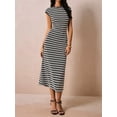 thumbnail image 6 of Women'S Striped Dress Crewneck Cap Sleeve Bodycon Knit Summer Midi Dresses Black L, 6 of 9
