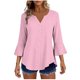 thumbnail image 2 of Craaazy Women's Relaxed Fit V Neck Blouse, Solid Color 3/4 Sleeve Flare Cuff Top, Loose Comfy Button Accent Casual Tee for Spring & Summer Gifts, 2 of 7