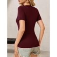 thumbnail image 2 of Women Summer Sexy Deep V Neck Short Sleeve Casual Slim Fit Basic T Shirt Top, 2 of 5
