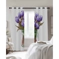 thumbnail image 3 of Watercolor Tulip Blackout Curtains 45 Inches Long, Purple Flowers Leaf 2 Panels, Thermal Insulated Room Darkening Drapes with Grommets, 52W x 45L Each Panel, 3 of 5