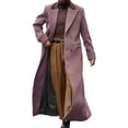 thumbnail image 2 of Mens Trench Coat Notched Lapel Double Breasted Full Length Jackets Casual Classic Woolen Overcoat With Pockets (XL, Purple), 2 of 6