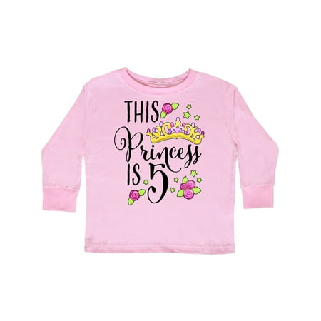 

Inktastic This Princess is Five- 5th birthday Gift Toddler Toddler Girl Long Sleeve T-Shirt