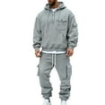 thumbnail image 3 of Havenre Men Cargo Tracksuit Set 2 Piece Sets - Lightweight Casual Quarter Zip up Drawstring Tactical Hoodies Pullover Sweatshirts & Cargo Joggers Athletic Sweatsuits with Pockets Gray M, 3 of 9