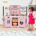thumbnail image 2 of Arlopu Kids Pretend Play Corner Kitchen, Interactive Wooden Kitchen Toys Set w/ Lights & Sounds, Gift for Age 3+, Pink, 2 of 7