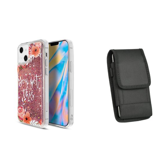 Liquid Glitter Case for iPhone 14 and Belt Holster Pouch - You Got This