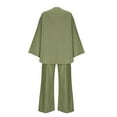 thumbnail image 5 of Fesfesfes Women's Comfy Two-Piece Set Solid Color Long Sleeved Round Neck Tie-Up Detail Top Casual Loose Trousers for Outings and Lounging(Army Green,L), 5 of 5