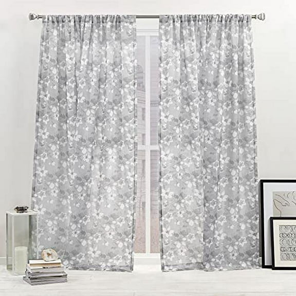 Nicole Miller New York Dara Light Filtering, Semi Sheer Rod Pocket Curtain Panels, 54"x84", Grey, Set of 2