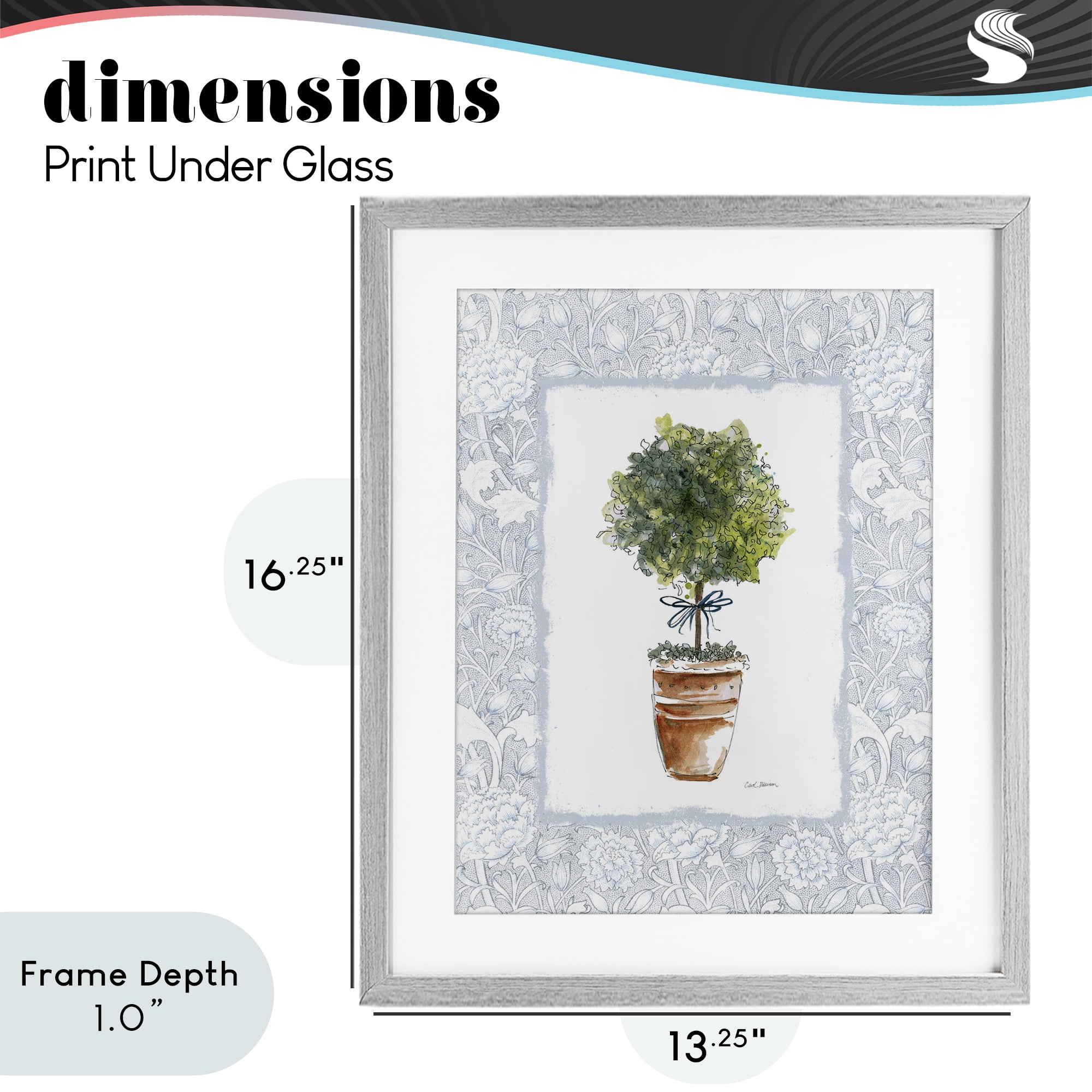 Stupell Industries Potted Topiary in Terracotta Gray Framed Print Under Glass, design by Carol Robinson