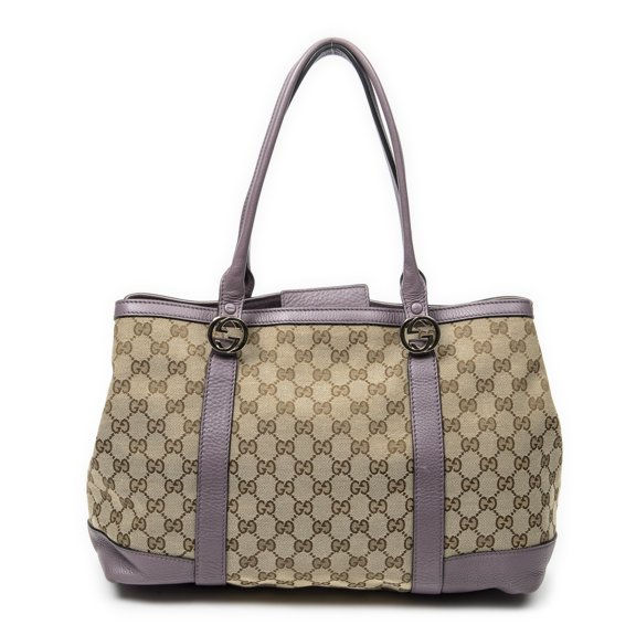 Pre-Owned Gucci Beige/Purple Miss GG Tote Shoulder Bag Monogrammed Canvas