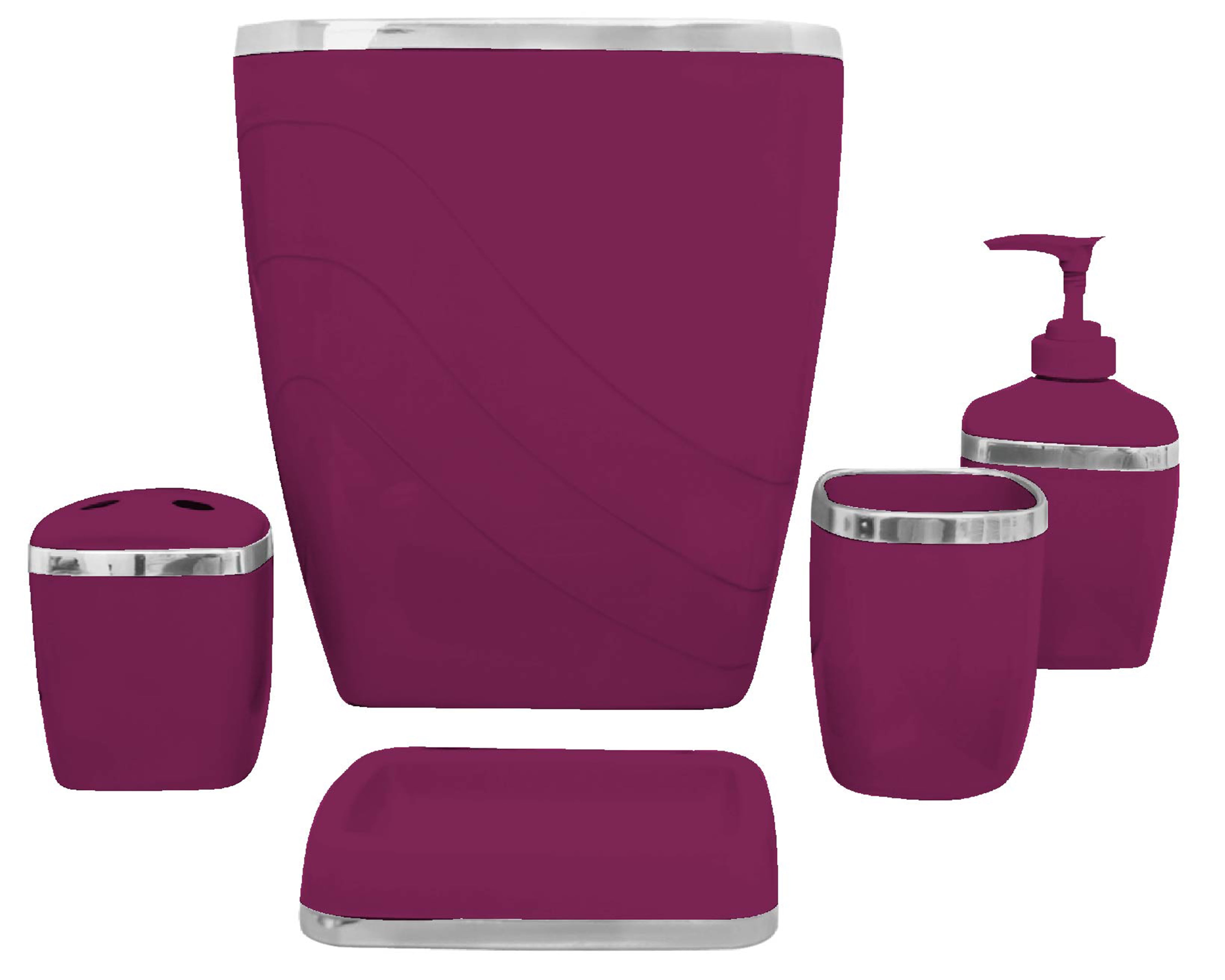 Burgundy/Chrome 5 Piece Bath Accessory Set