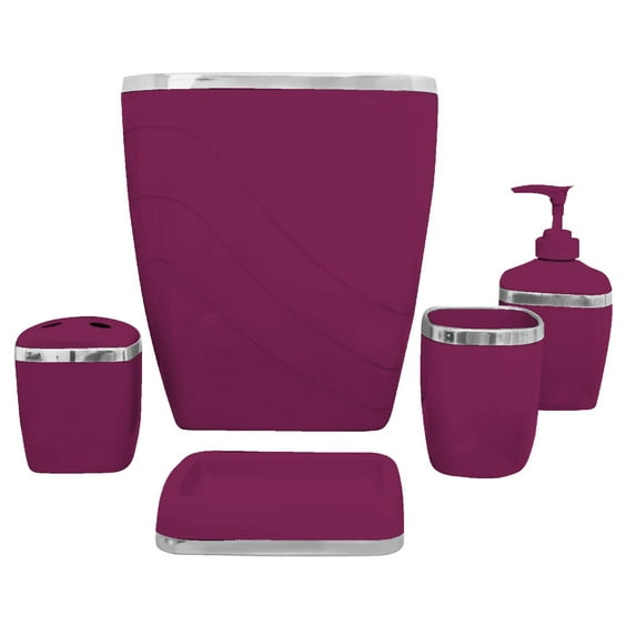 Burgundy/Chrome 5 Piece Bath Accessory Set