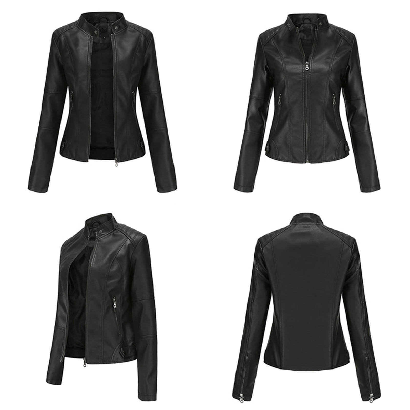 Women's Faux Leather Jackets,Women's Leather Jackets Fashion Faux Motorcycle Plus Size Moto Biker Coats,Leather Jackets for Women 2023 - image 2 of 3