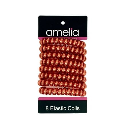 Amelia Beauty Products 8 Large Smooth Shiny Center Elastic Hair Coils 2. 5in Diameter Thick Spiral Hair Ties Gentle on Hair Strong Hold and Minimizes Dents and Creases Red
