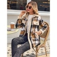 thumbnail image 4 of Chaqueta de Franela A Cuadros con Botones, Estilo Casual, Larga, con Bolsillos, Ideal para Otoño. Caqui Oscuro L, 4 of 8