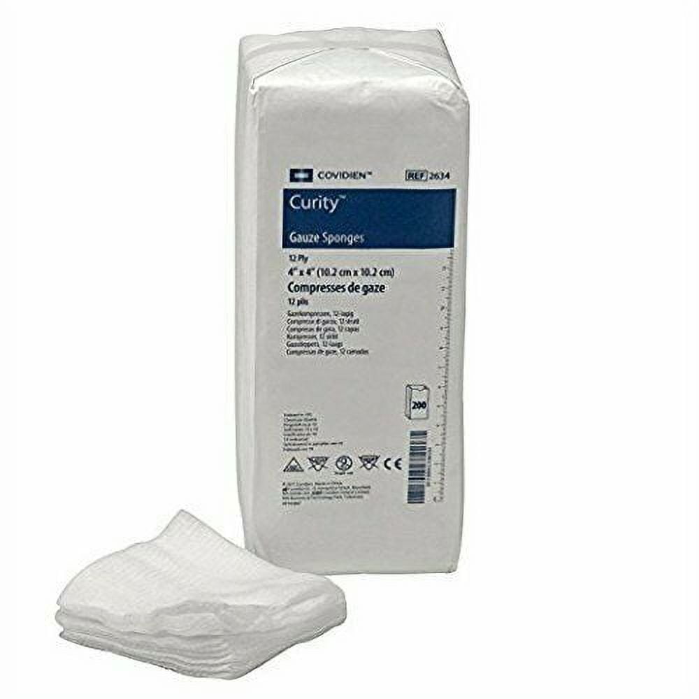 Covidien 2634 Curity Gauze Sponge, Non-Sterile, 4" x 4", 12-Ply Pack of 200 2