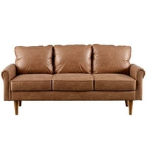 Ovios 74 Inch Sectional Sofa Couch Mid Century Modern Faux Leather Sofa 3-Seater Small Couch for Living Room Office Apartment,Brown