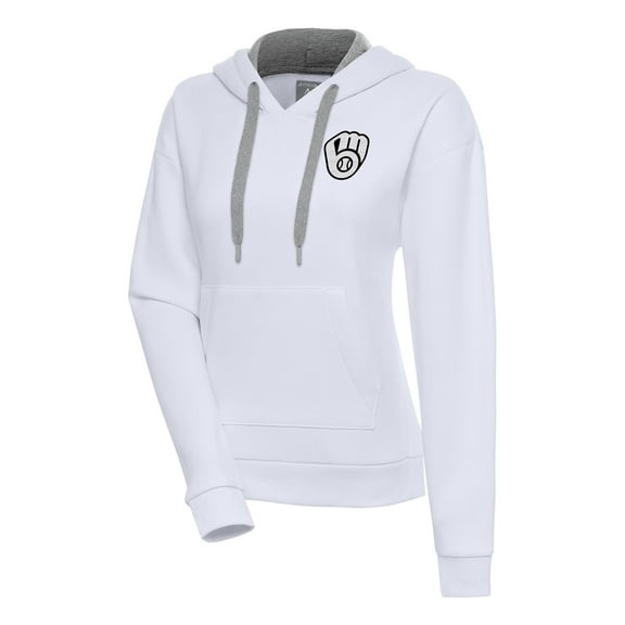 Women's Antigua White Milwaukee Brewers Brushed Metallic Victory Pullover Hoodie