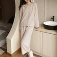 thumbnail image 2 of Diufon Pajamas Set for Women Lapel Collar Button Long Sleeve Tops Solid Color Pants Cotton Homewear Set, 2 of 7
