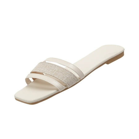 

Dpityserensio Women s Summer Sandals Flat Shoes Square Head Broadband Women s Sandals Casual Slippers Beige 7(39)