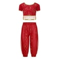 thumbnail image 2 of TiaoBug Kids Girls Floral Print Indian Belly Dance Outfits Shiny Crop Top with Bloomers Carnival Set Red 2Pcs/Set 2-3, 2 of 7