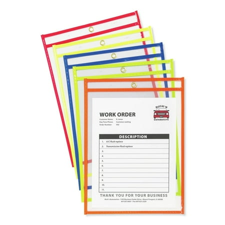 C-Line Stitched Shop Ticket Holder, Neon, Assorted 5 Colors, 75", 9 x 12, 10/PK