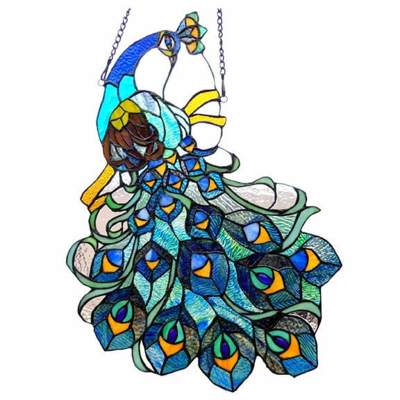 RADIANCE Goods Tiffany-Glass Peacock Window Panel 17x25
