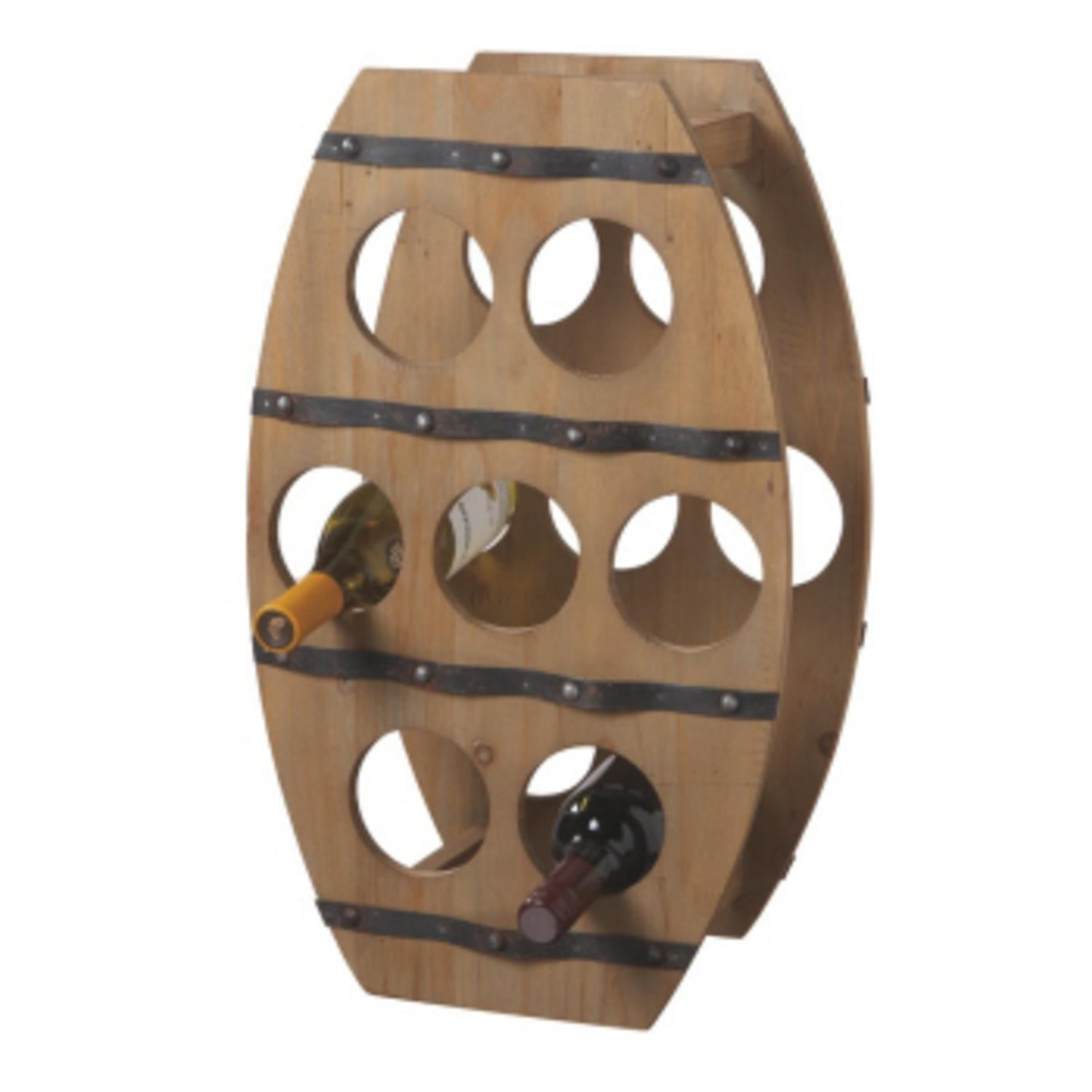 22.25" Country Rustic Wooden Barrel Design Wine Rack 7 Bottle