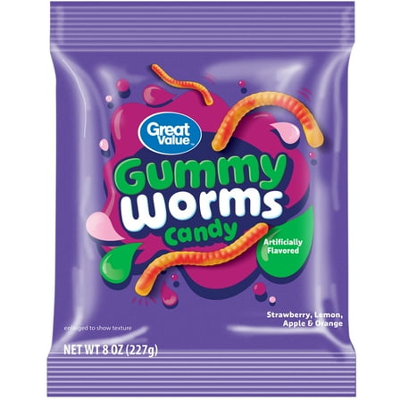 Great Value Gummy Worms Chewy Candy, 8 oz