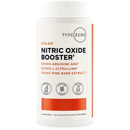 Type Zero Nitric Oxide Booster (1,100mg) 150 Capsules - 500mg Arginine AKG, 500mg L-Citrulline, 100mg Pine Bark Extract, GMO-Free, Gluten-Free, 50 Servings