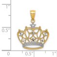 thumbnail image 4 of 14K Yellow Gold White Rhodium Open Back Polished Solid Diamond Cut Finish Filigree Crown Design Charm Pendant, 4 of 4
