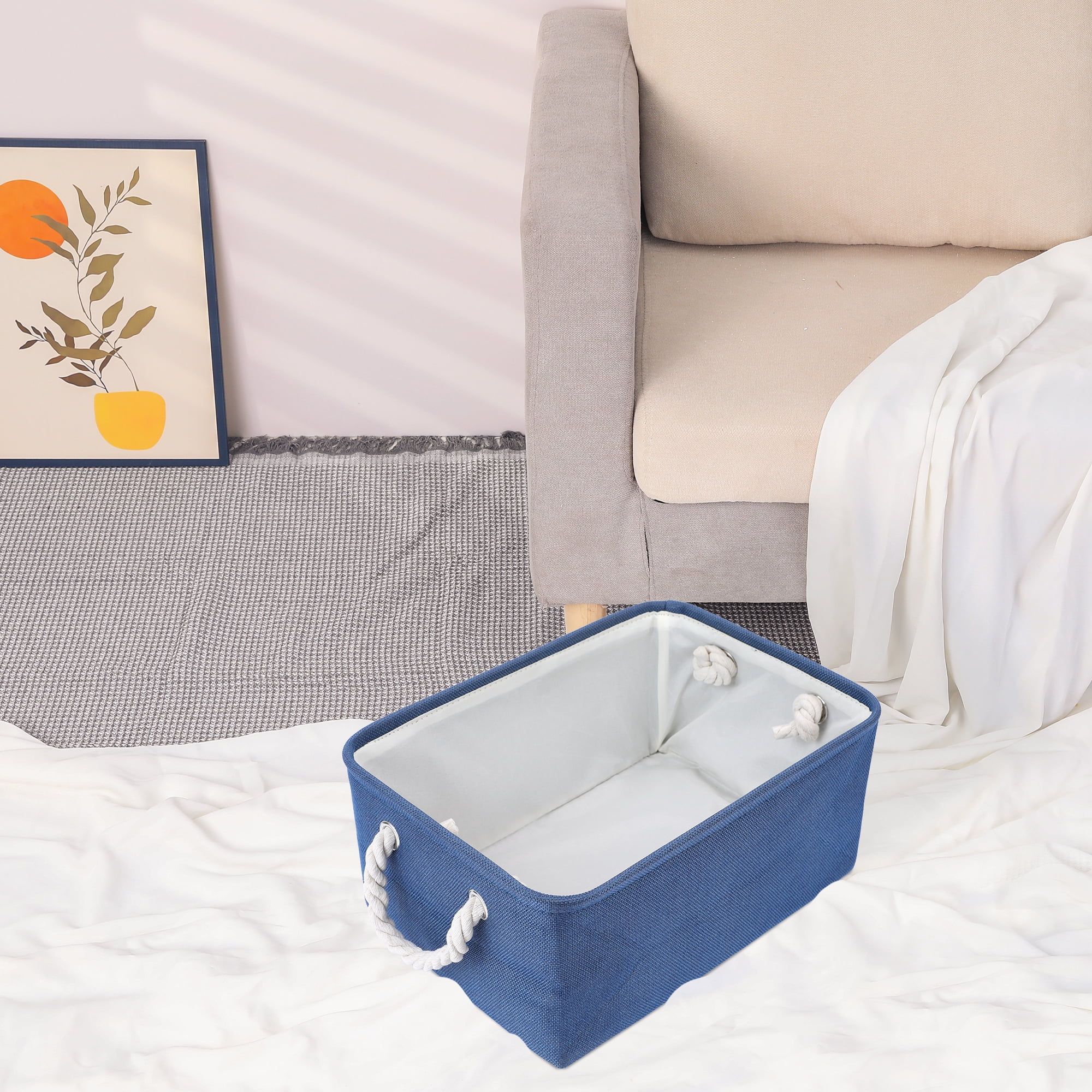 Unique Bargains Storage Bin with Handles for Closet Organizers Blue 14.2"x10.2"x6.3"