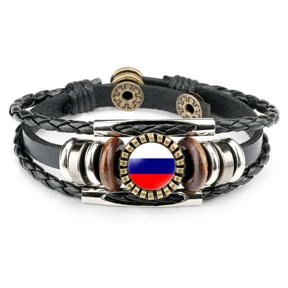 Uijokdef Country Flag Leather Bracelet, Multilayer Black Leather Bracelets (Europe)