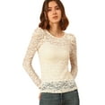 thumbnail image 1 of Top de encaje de blubordade manlarcon soplo semitransparente vintage pamujer Beige XXL, 1 of 6