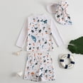 thumbnail image 3 of Ymyiu Toddler Boys Swim Set Baby Boys Swimsuit Long Sleeve Swimwear Baby Boy Swim Trunk with Hat Set 3-Piece Toddler Bathing Suit 6-12 Months (Beige,6-12 Months), 3 of 5