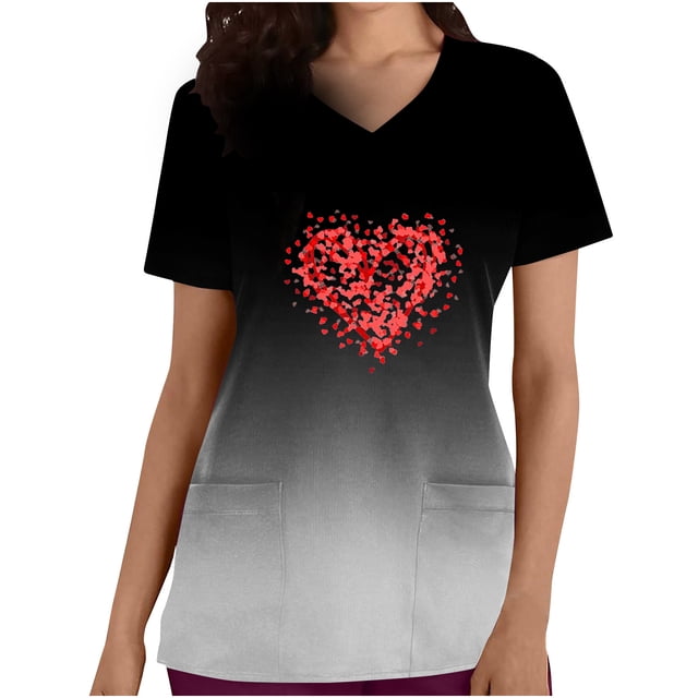 Blouse Médicale Dégradée à Col en V pour Femmes, Extensible, Résistante aux Plis, avec 2 Poches, Confortable, Légère, Manches Courtes, Noire