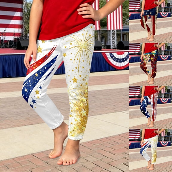 Pants for Girls Children Usa 250 Years Independence Day Print Sport Pants Comfortable Blue 3-4 Years