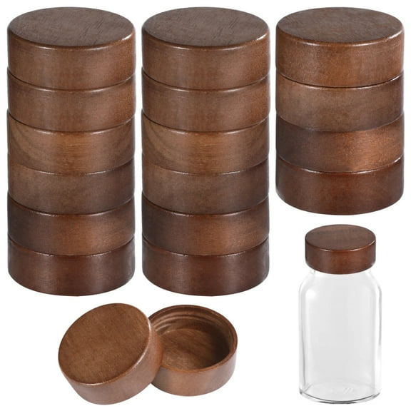 16 PCS Threaded Wooden Jar Lids, Natural Acacia Wood Lids, Airtight Glass Spice Jar Lid, Nice Sealing Wooden Storage Can Lid, Round Bottle Jar Lid, Reusable Leakproof Lid for 4 oz and 6 oz Spice Jars