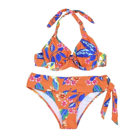 

VKEKIEO Two-Piece Sets Swimsuit Sport Bra Style Padded Orange XL